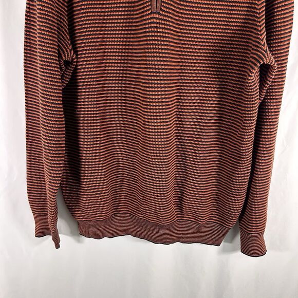 Jos A Bank Sweater Men's XL Orange Blue Striped 1/4 Zip Tailored Fit 100% Cotton - Picture 3 of 6